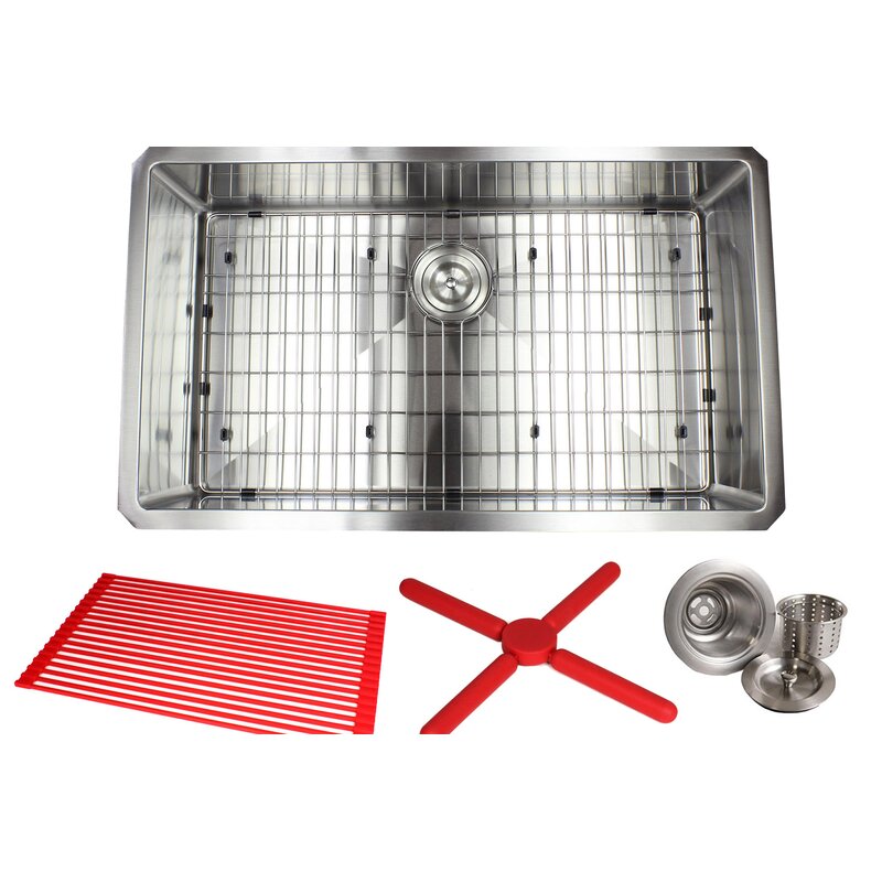 Ariel Premium Stainless Steel 32%2522 L X 19%2522 W Undermount Kitchen Sink With Sink Grid And Drain Assembly 